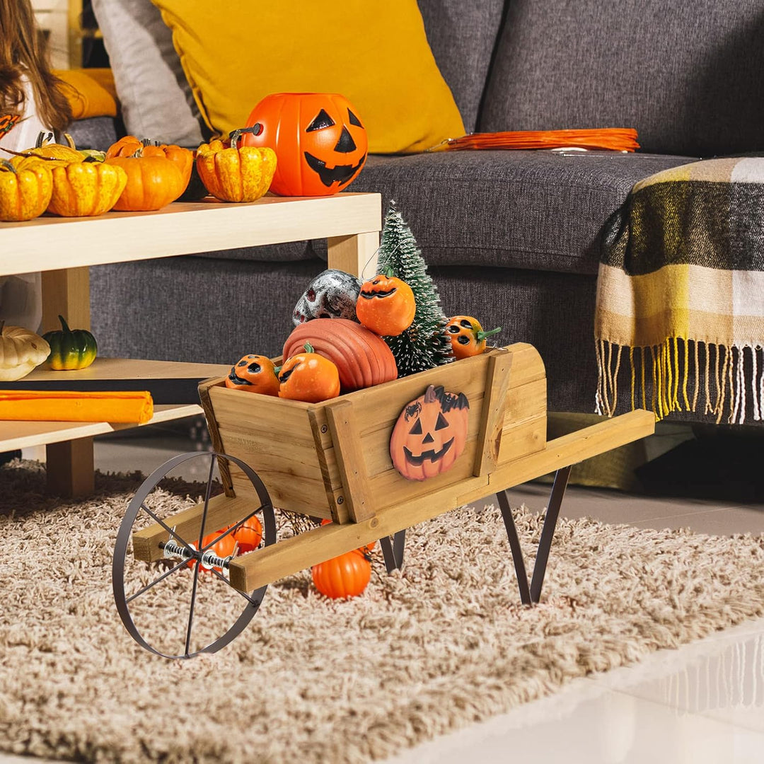 HOMASIS Blumenwagen Pflanzwagen mit 2 Griffen & Metallrad, Blumenkarre Holz, Blumentopf mit 9 magnet