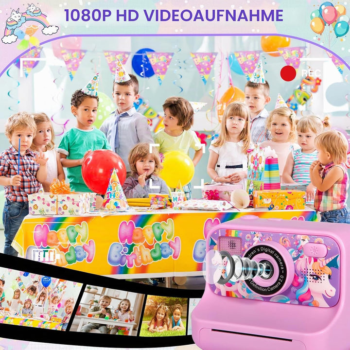 Sofortbildkamera Kinder, 1080P HD Sofortdruck von Fotos, 2,4 Zoll Bildschirm Kinderkamera Sofortbild