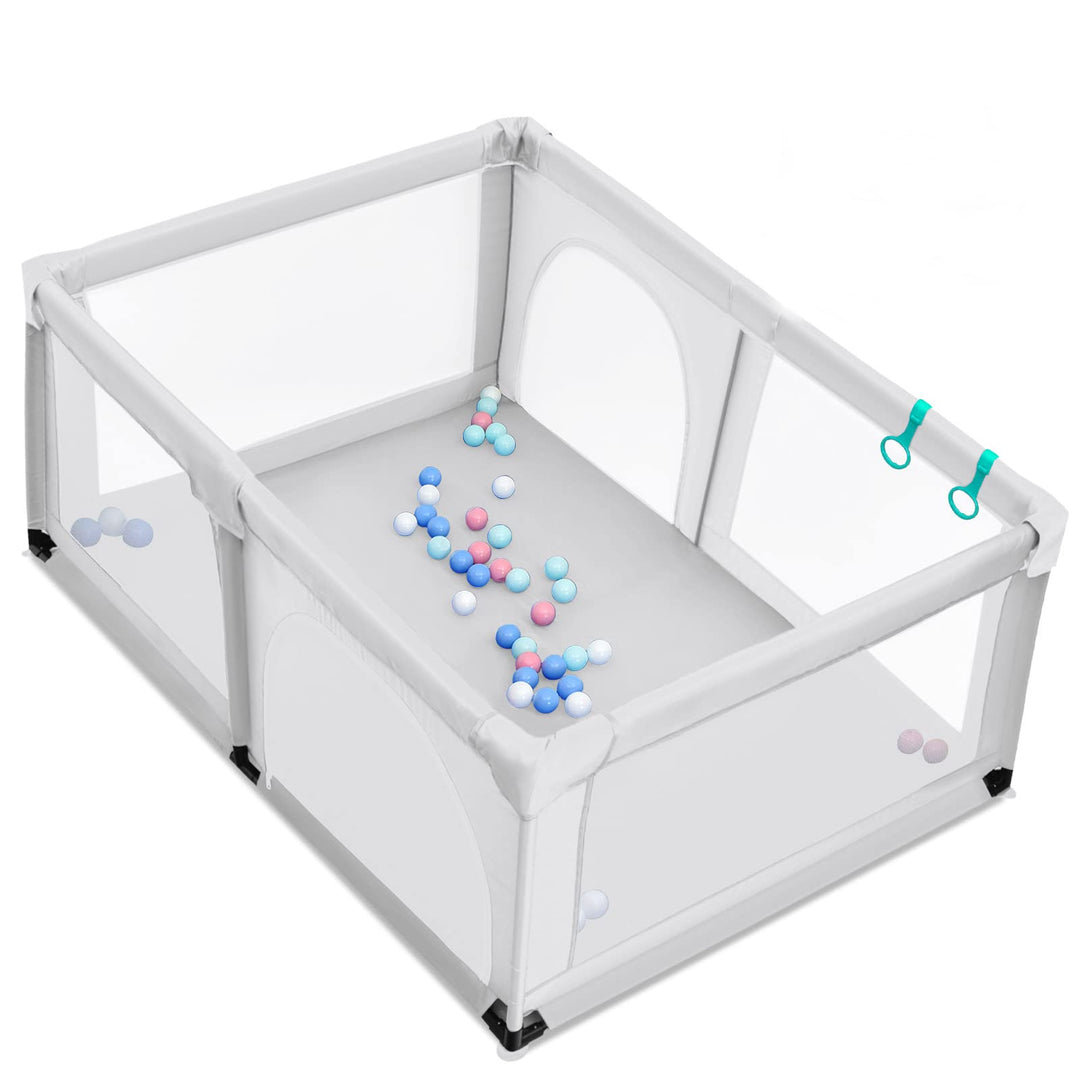 GOPLUS Baby Laufstall mit 50 Spielbällen, Krabbelgitter für Kleinkinder & Säulinge, stabiler Laufgit