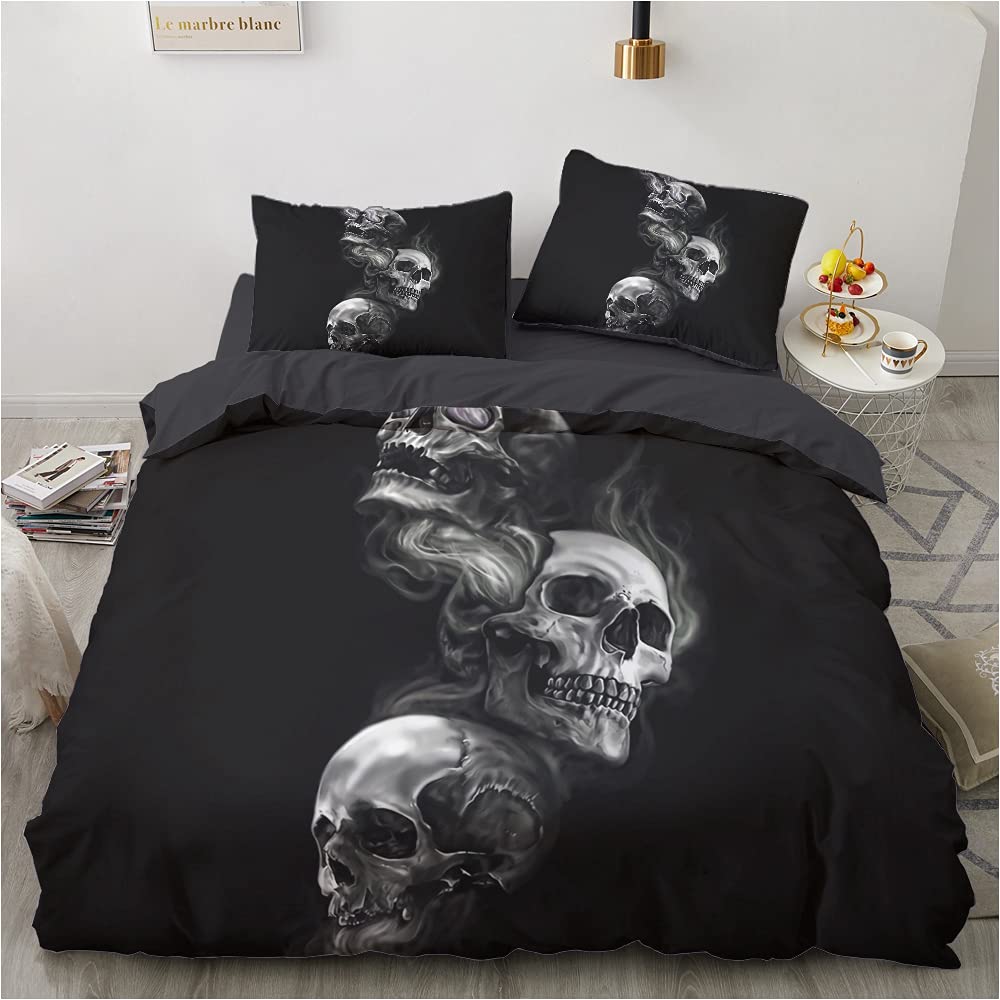 Luowei Skull Bettwäsche 135x200cm Gothic Schädel Halloween Bettwäsche Microfaser Bettbezug und 1 Kis
