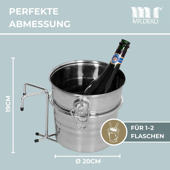 MR. DEKO Champagnerkühler für Strandkörbe - Sekt - Behälter - Kühler - Edel - EIS - Accessoire - Gar