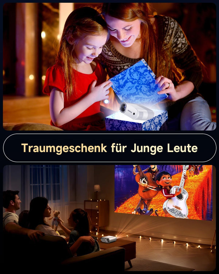 Mini Beamer 4K, Kleiner Projektor Bluetooth und WiFi für Handy, 1080P Beamer Heimkino iPhone/Android