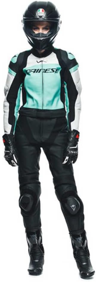 Dainese Mirage 2-Teiler Damen Motorrad Lederkombi (Black/Gray/Green,44), 44