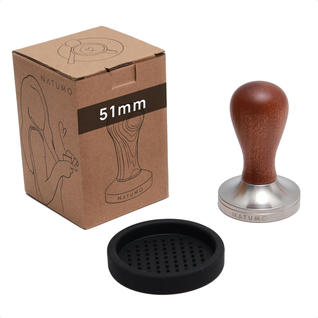 NATUMO Espresso Tamper 51mm mit Holzgriff, Siebträger Zubehör, Kaffe Tamper Set Holz mit Tampermatte