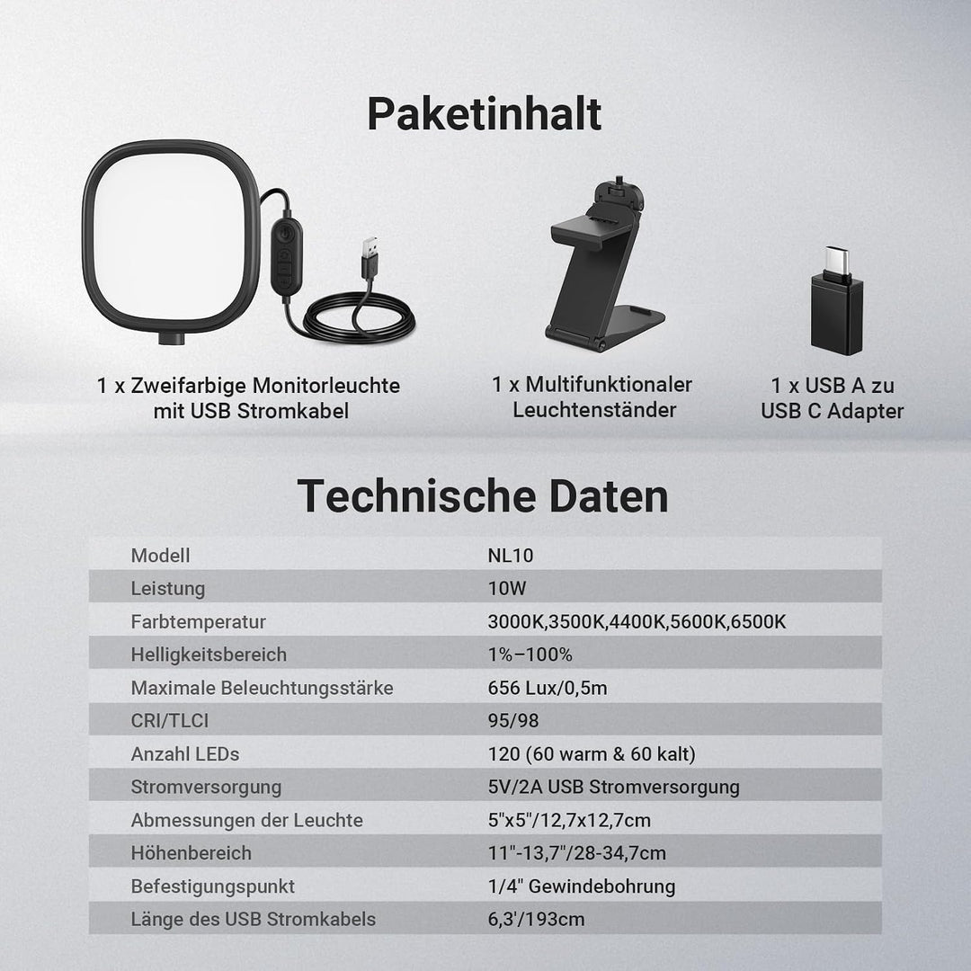 NEEWER Basics 5" Monitor Licht, Zoom Beleuchtung für Videokonferenz, NL10 NL10 (1er Pack), NL10 (1er