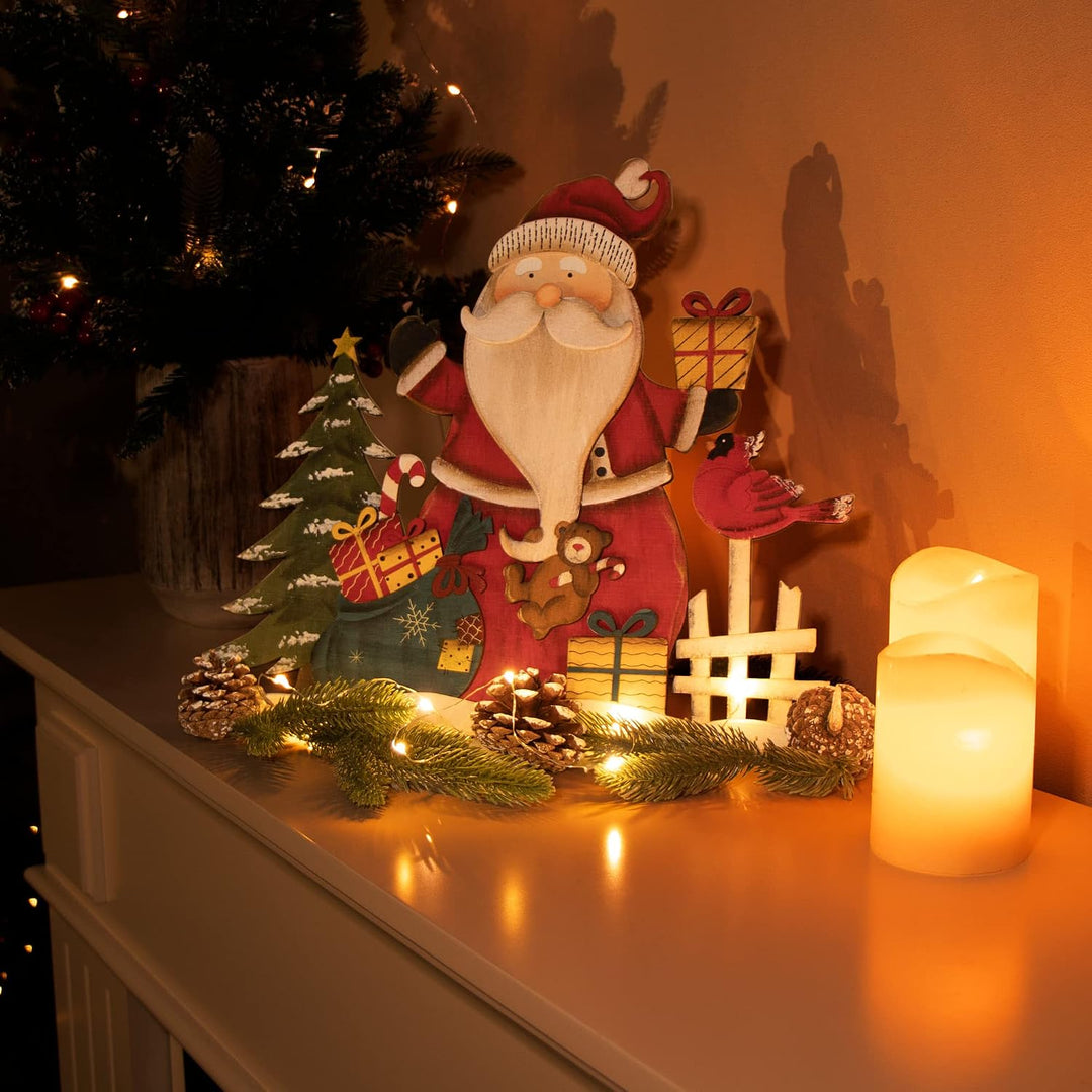 com-four® Dekorativer Aufsteller für Weihnachten, XL Weihnachtsmann Santa mit Geschenken - Gross, Sa