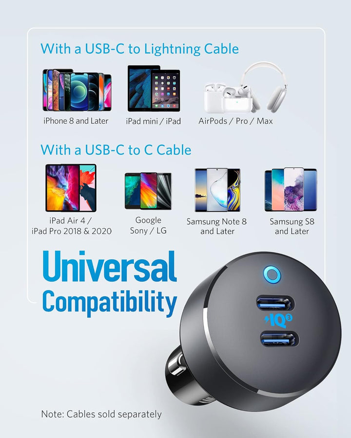Anker PowerDrive III Duo USB-C-Ladegerät fürs Auto, 40W 2-Port PowerIQ 3.0 Ladegerät, Power Delivery