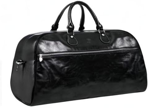Time Resistance Reisetasche Leder Duffel Tache Vollnarbenleder Weekender Sporttasche Schwarz, Schwar