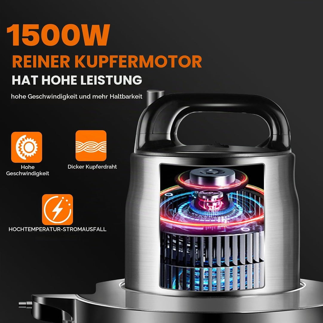 Elektrisch Fleischwolf Zerkleinerer 6L, Grosse Kapazität 3 Gang Verfügbar, 1500W Leistungsstarker Re