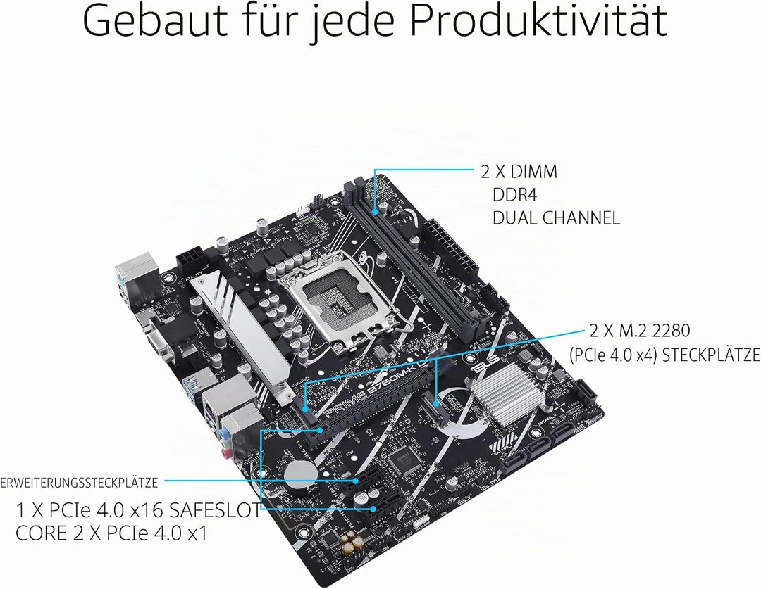 ASUS PRIME B760M-K D4 Gaming Mainboard Sockel Intel LGA 1700 (Intel B760, mATX, DDR4 Speicher, 2x PC