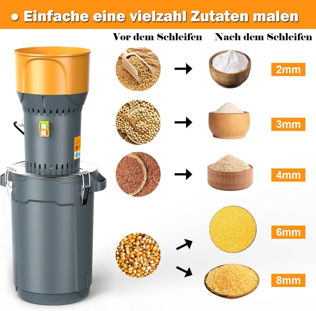 Elektrische Getreidemühle 25L Malzmühle Walzenmühle Schrotmühle aus Edelstahl 1000W 19000r/min für G