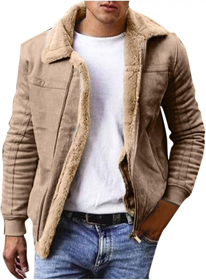 Celucke Fleecejacke Herren Fleece Jacke Reverskragen Plüschjacke Langarm Reissverschluss Vliesjacke