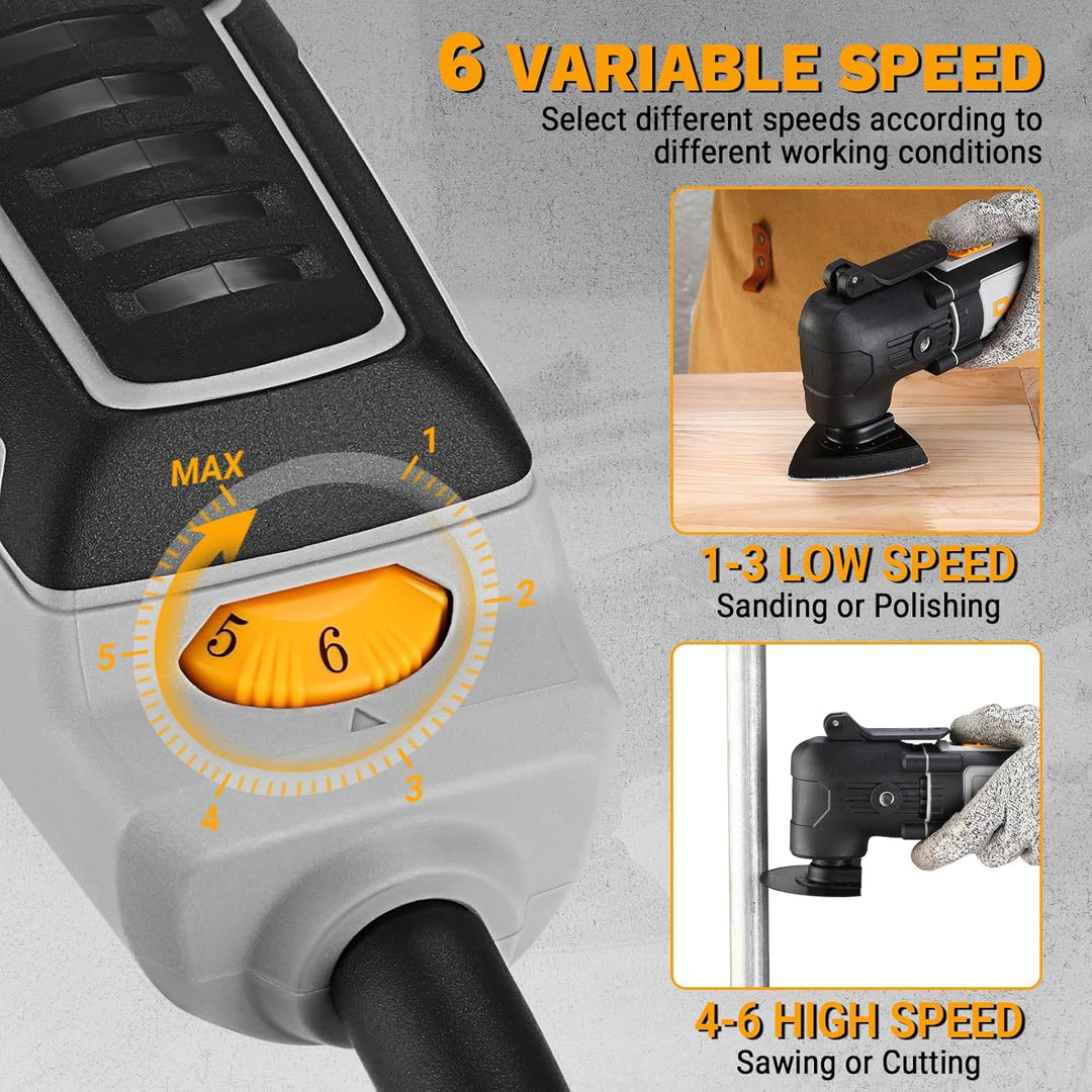 Oszillationswerkzeug 300W: DEKOPRO Multifunktionswerkzeug,15000-22000 RPM,6 Drehzahlen,3°Oszillation