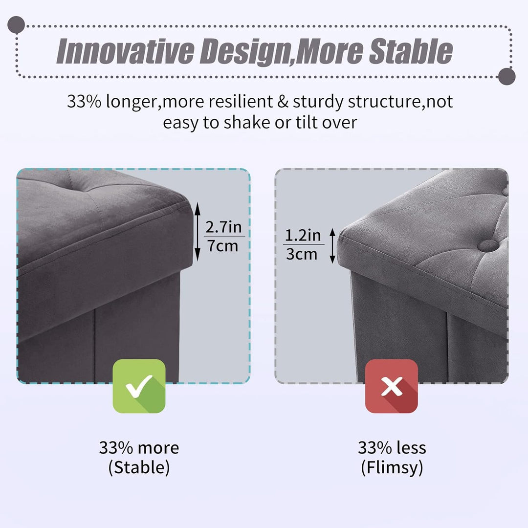 BRIAN & DANY Faltbarer Sitzhocker Samt mit Stauraum und Deckel mit Holzfüssen, 40 x 40 x 40 cm, Grau