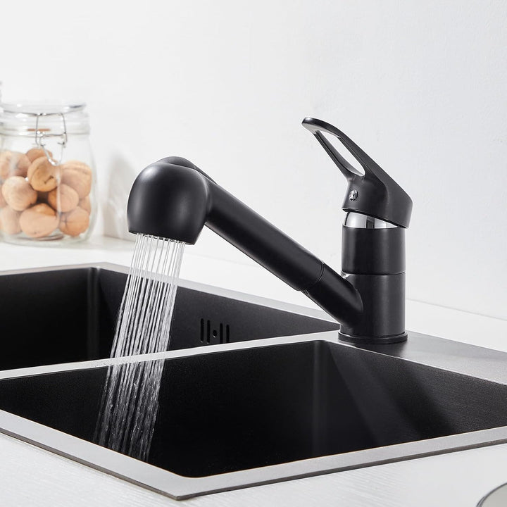 Auralum Küchenarmatur Ausziehbar Schwarz, Spültischarmatur mit 360° Drehbar, Spülbrause Küchenarmatu