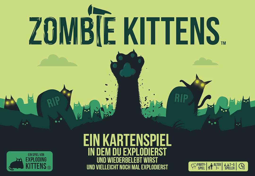 Exploding Kittens, Zombie Kittens, Partyspiel, Kartenspiel, 2-5 Spieler, Ab 7+ Jahren, 15 Minuten, D