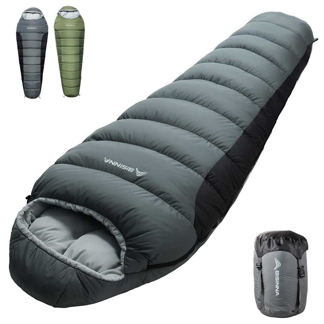 BISINNA Mumienschlafsack 0 ℃ - 5 ℃ [400GSM] 4 Jahreszeiten Winter Schlafsack Erwachsene Wasserabweis
