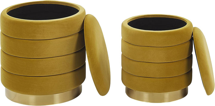 Beliani Runder Pouf im 2er Set aus Samt senfgelb Ottoman Sitzpouf Garland