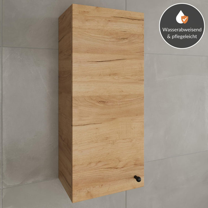 Planetmöbel Bad Midischrank in Gold Eiche 32cm, Hängeschrank für Badezimmer, Kleiner Badschrank für