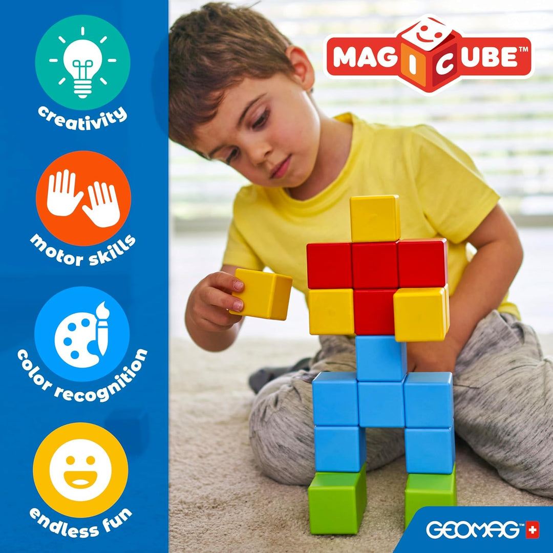 GEOMAG Magicube Stacking 8 Dschungel | Magnetische Bausteine | Baustein-Set mit Dschungelfiguren | M