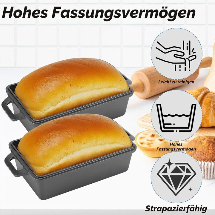 Gusseisen Brotbackform mit Deckel & Antihaft,Ofenfeste Kastenform Toastbrot Backform,Brottopf zum Ba