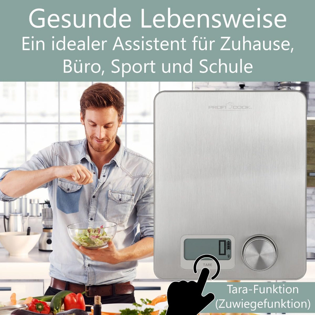 ProfiCook® Küchenwaage ohne Batterien | Küchenwaage digital mit kinetischer Energie | Waage mit Mess