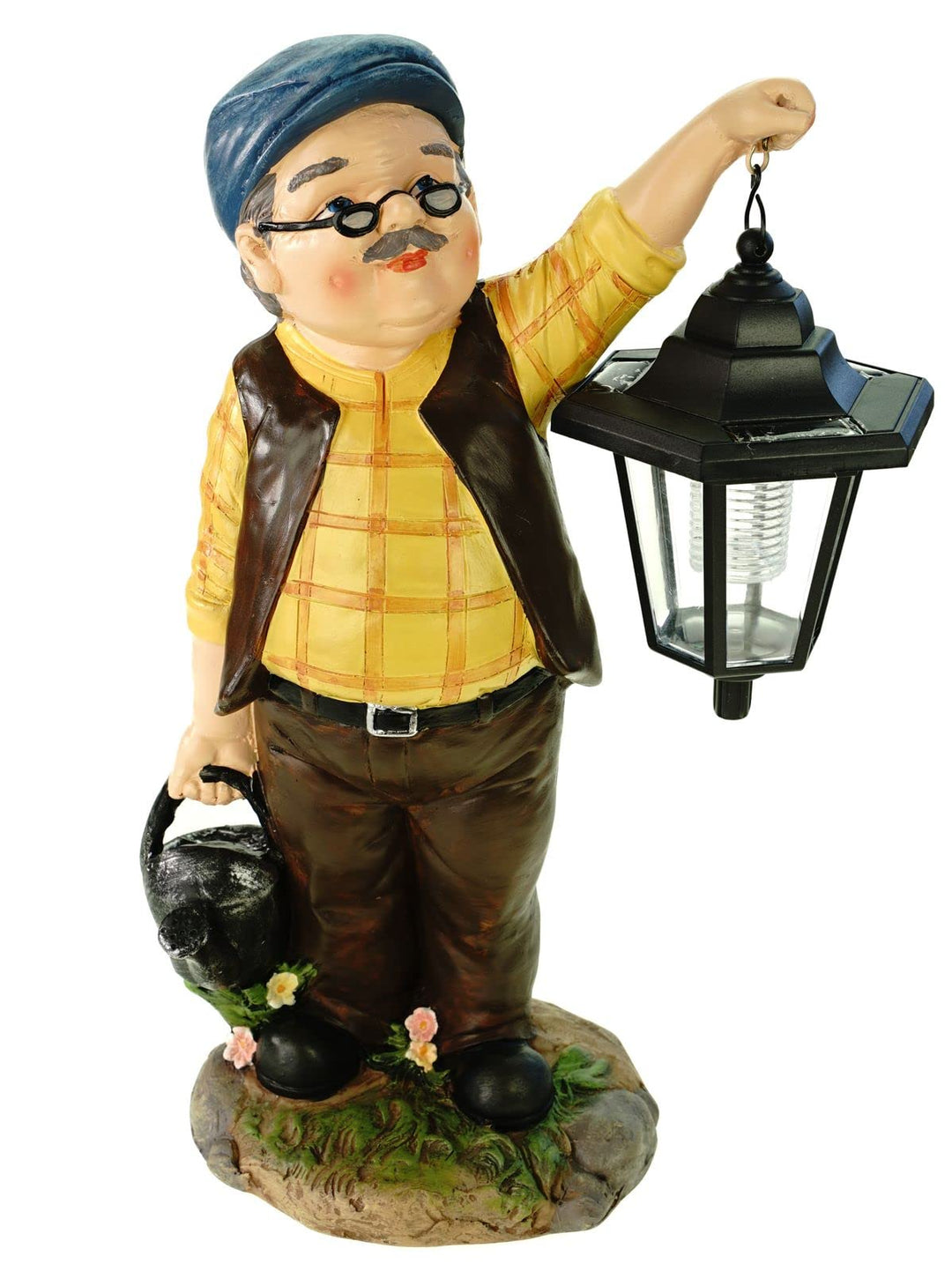 Kremers Schatzkiste Opa Hans mit Solarlaterne und Giesskann Figur Gartenfigur 38 cm Garten Älterer H