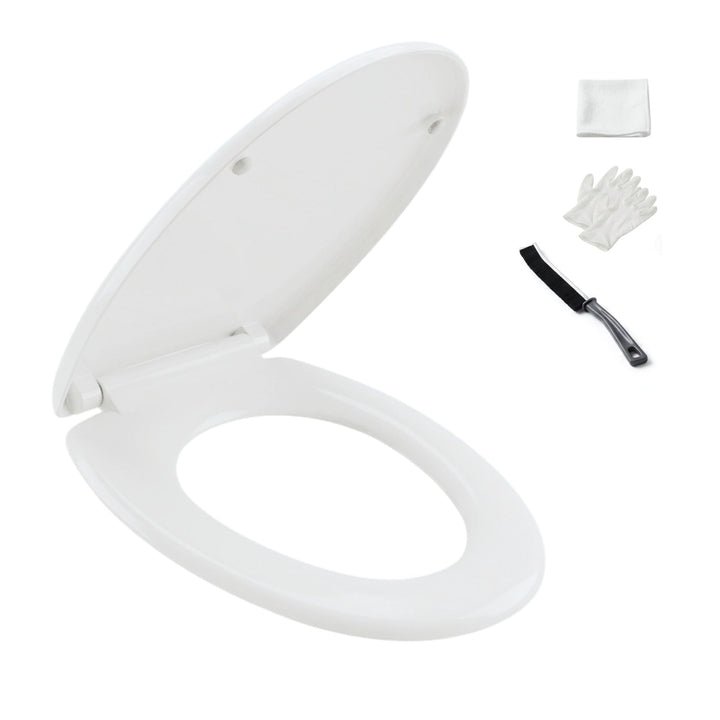 Toilettendeckel mit Absenkautomatik weiss oval, WC-Sitz abnehmbar, Inkl. Erstmontage Reinigungskit