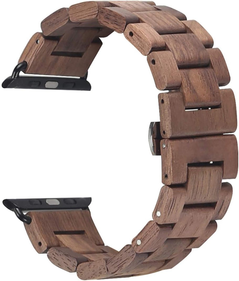 AIYIBEN Uhrenarmband aus Holz 42mm/44mm/45mm/49mm mit Schmetterlingsschnalle aus Edelstahl, kompatib