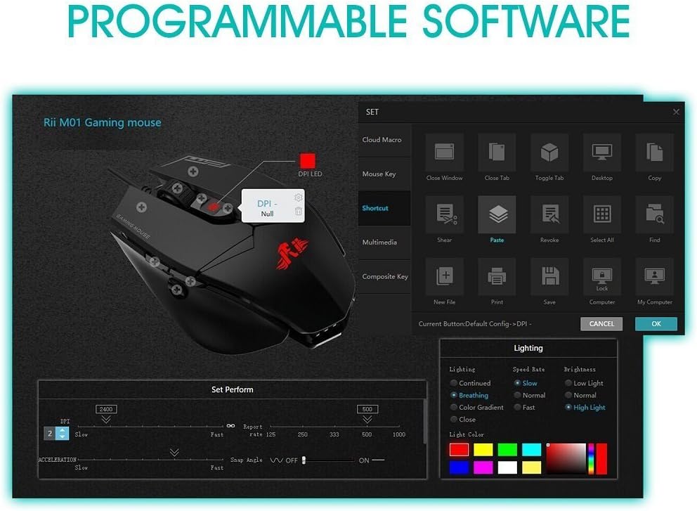 Rii Gaming M01 Laser - Programmierbare Gaming Maus, 12.000 DPI, 16.8 Millionen Farben LED Hintergrun
