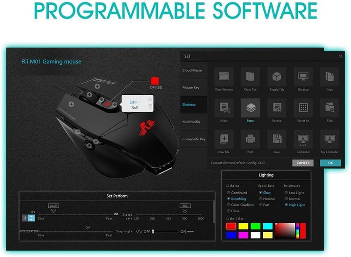 Rii Gaming M01 Laser - Programmierbare Gaming Maus, 12.000 DPI, 16.8 Millionen Farben LED Hintergrun