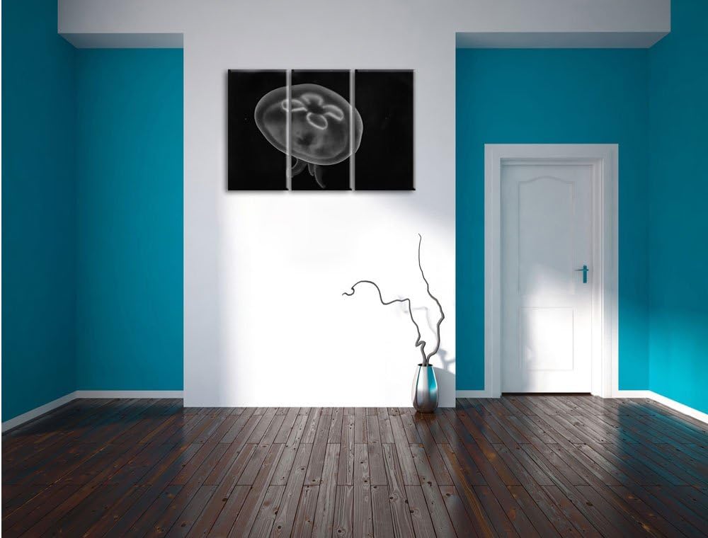 Pixxprint Monocrome, Leuchtend Blaue Qualle 3-Teiler Leinwandbild 120x80 Bild auf Leinwand
