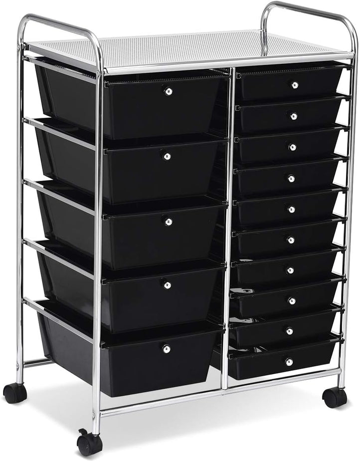COSTWAY Rollwagen mit 15 stapelbaren Schubladen, Schubladenwagen Rollcontainer mit Metallgestell und