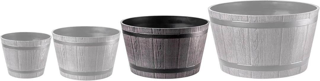KADAX Pflanztopf im Holzfass-Design, ø 40cm, aus wetterfestem Kunststoff, für Garten, Terrasse & Bal