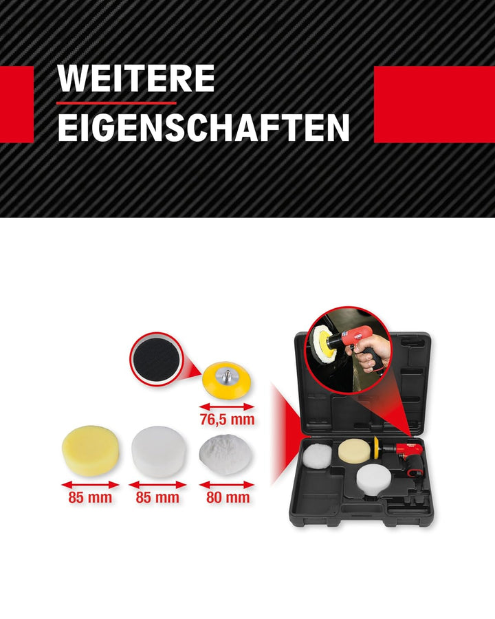 KS Tools Mini Poliermaschine Druckluft Satz 5-tlg. 1/4" 515.5120 I Robuster Druckluftschleifer mit S