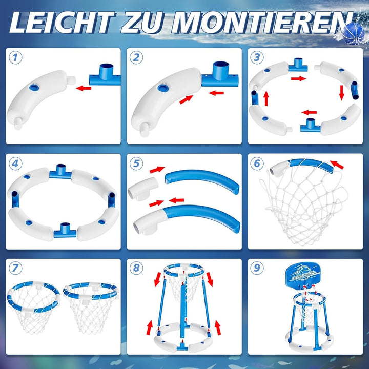 Pool Basketballkorb, Pool Basketball Hoop Set, Basketballkorb für Wasser mit 2 Basketbälle und Luftp