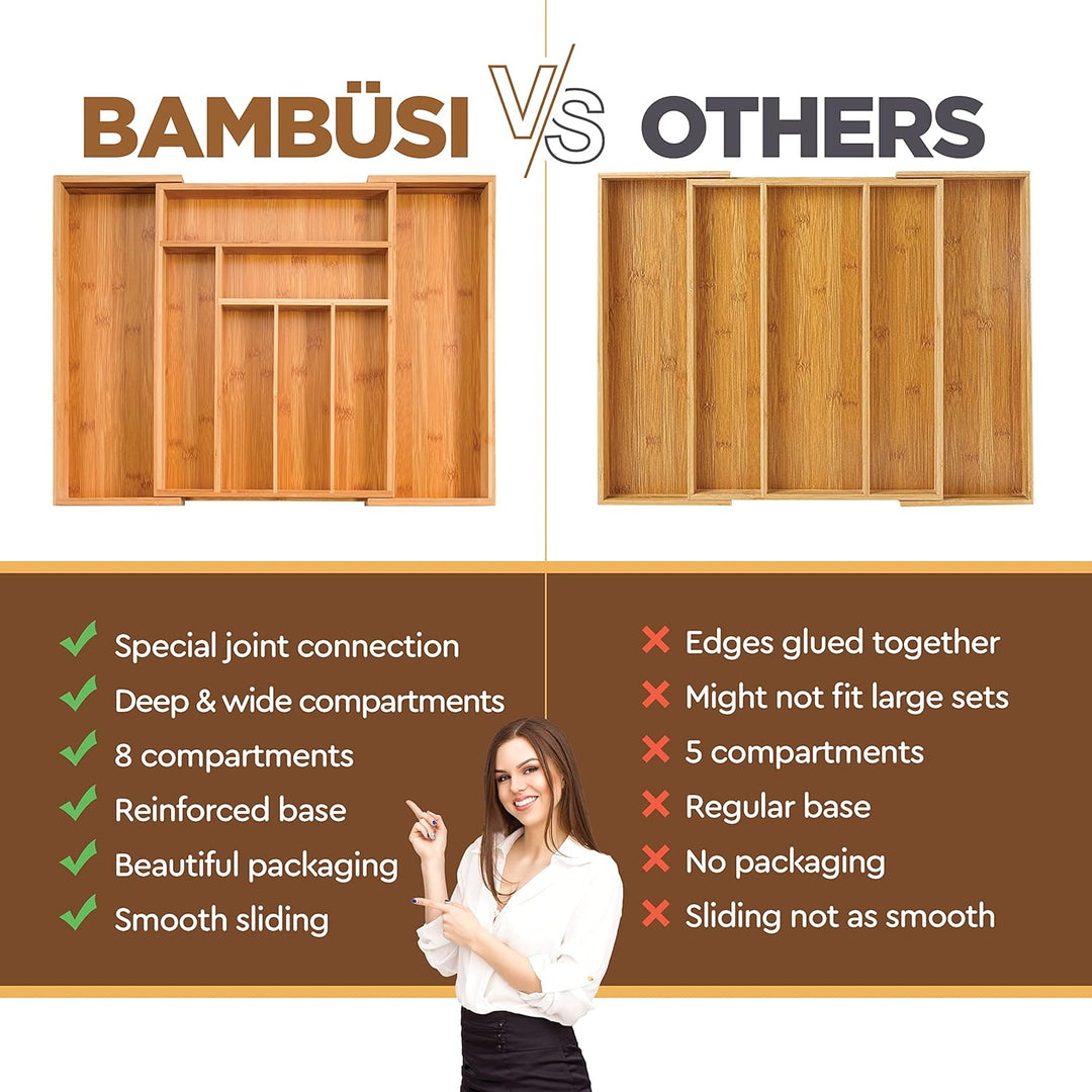 Schubladenorganizer aus Bambus, ausziehbar, Bambus, natur, 17" x 13" x 2" inches, Natur
