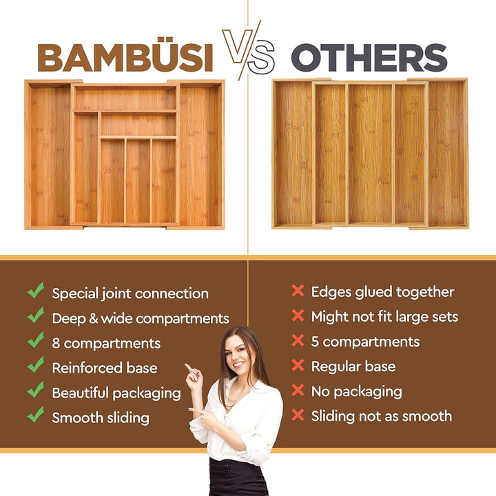 Schubladenorganizer aus Bambus, ausziehbar, Bambus, natur, 17" x 13" x 2" inches, Natur