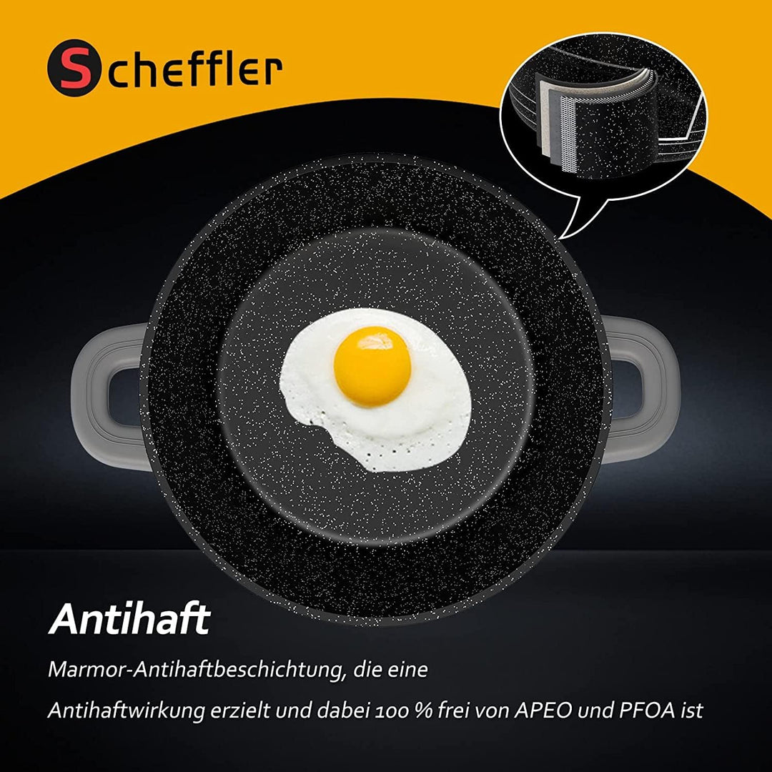 Topf Scheffler Kochtopf 36cm 14L mit Glasdeckel, Schmortopf mit Antihaftbeschichtung, Bratentopf Ind