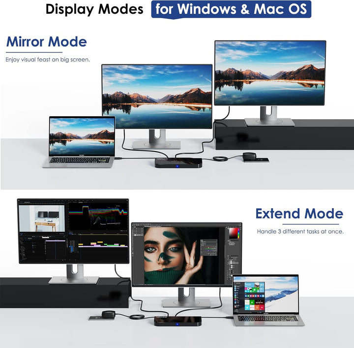 WAVLINK USB 3.0 / USB C Universelle Laptop-Dockingstation, Dual-HDMI-Monitor für Windows und Mac, (D
