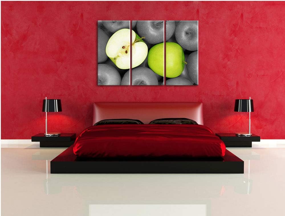 Pixxprint saftige grüne Äpfel als Leinwandbild | Grösse: 3 Teilig (120x80) | Wandbild| Kunstdruck |