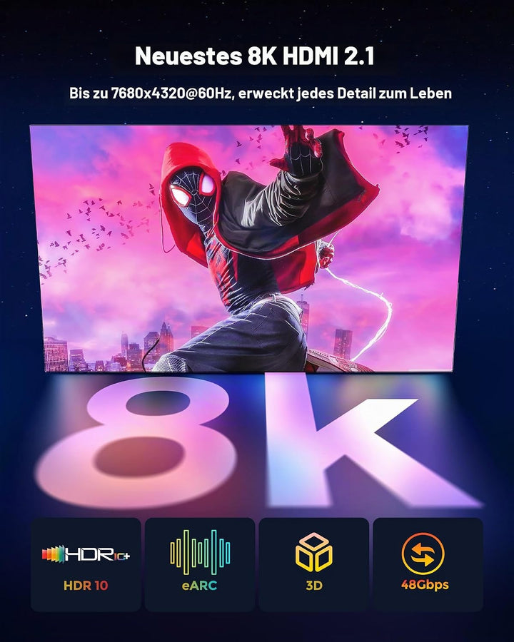 Silkland 8K HDMI 2.1 Kabel 3m, 2Pack Zertifiziertes HDMI®Kabel eARC für Soundbar 48Gbps, PS5 HDMI Ka