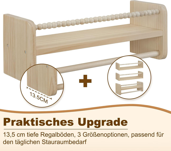 WOLTU 3er Set Kinder Bücherregal Wand, 40cm Wandregal Kinderzimmer, aus Massivholz, Hängeregal Schwe