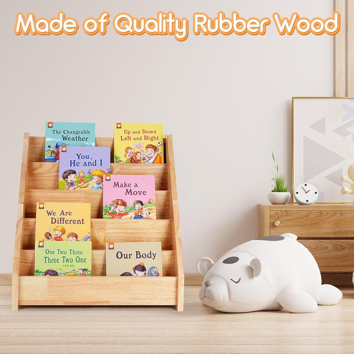 HEYOUTH Montessori Bücherregal,Bücherregal Kinder,Massivholz Kinderregal,Bücherkiste Kinder,mit 5 of