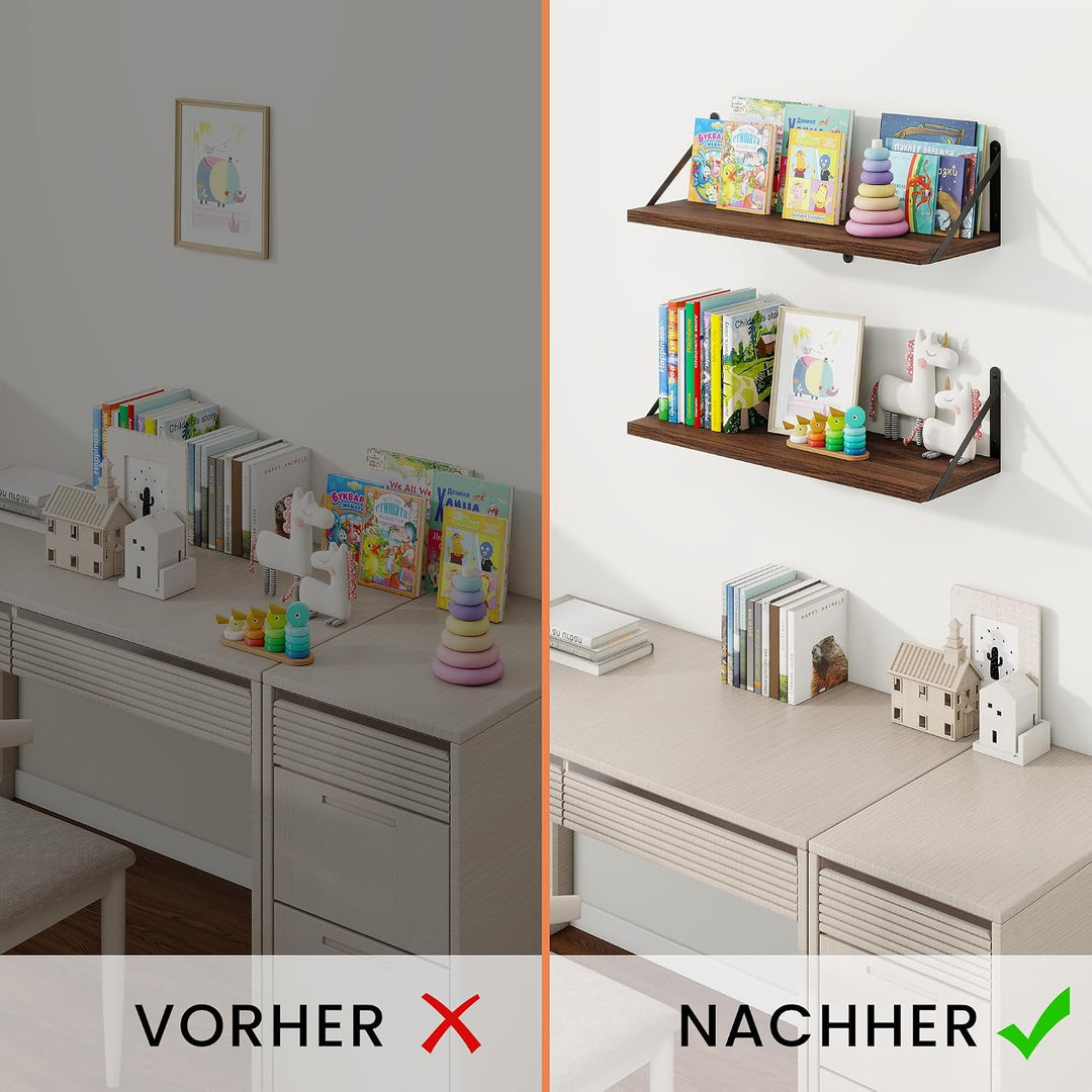 Feihorrm 3er Set Bücherregal, Wandregal Dunkel Braun, Regal 60cm Breit | Wandregal Holz, Bücherregal