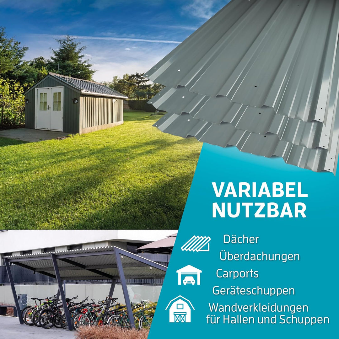 KAISER® Trapezblech 12er Set – Profilblech 115x46cm (6,35m²) anthrazit – Dachplatten verzinkt aus Me
