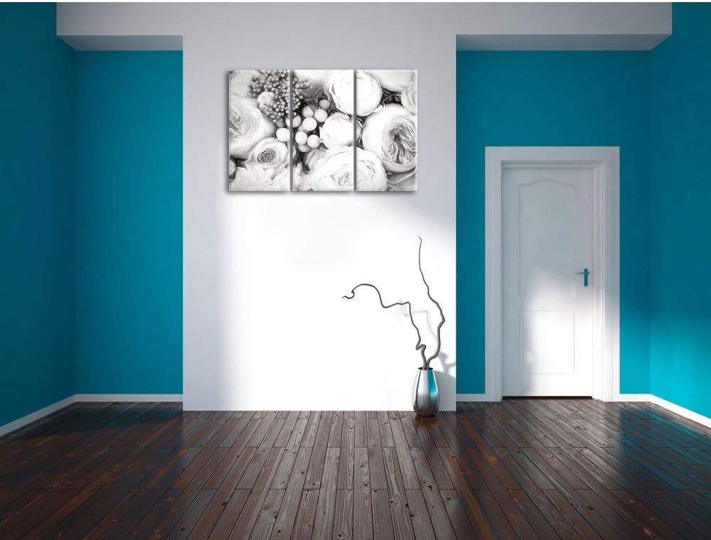 Pixxprint Rosa Rosen / 3-Teilig/Gesamtmass 120cm Leinwandbild bespannt auf Holzrahmen/Wandbild Kunst