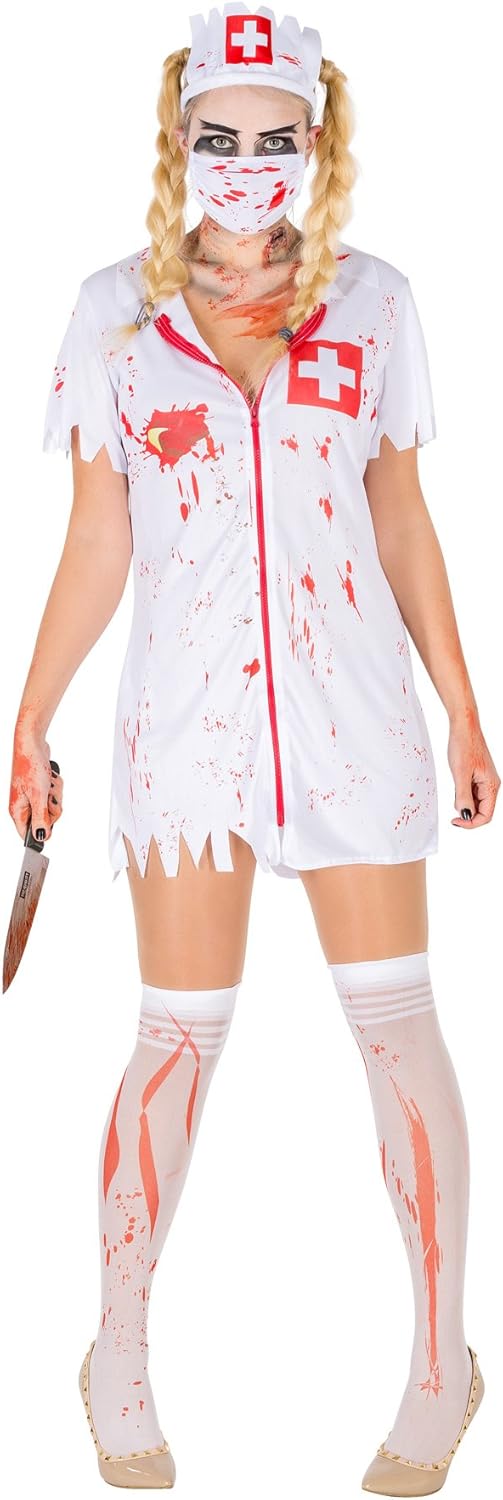 tectake dressforfun Sexy Zombie Krankenschwester Stretch Kleid Damen Kostüm inkl. Kniestrümpfe, Mund