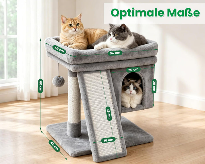 Kratzbaum klein für grosse Katzen XXL - 60cm hoch, Katzenbaum mit extra grosser Plattform (40x50cm)
