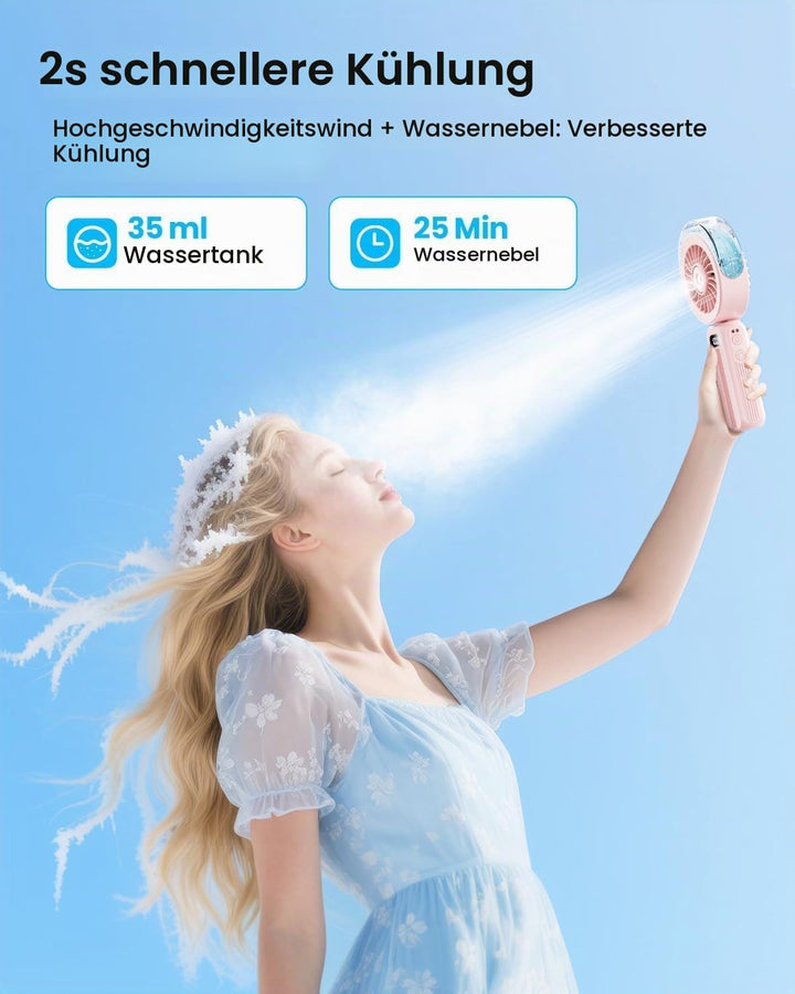 Otlonpe Handventilator Mit Wasserkühlung, 4000mAh Hand Ventilator Akku Aufladbar Mit Wasser, Leistun